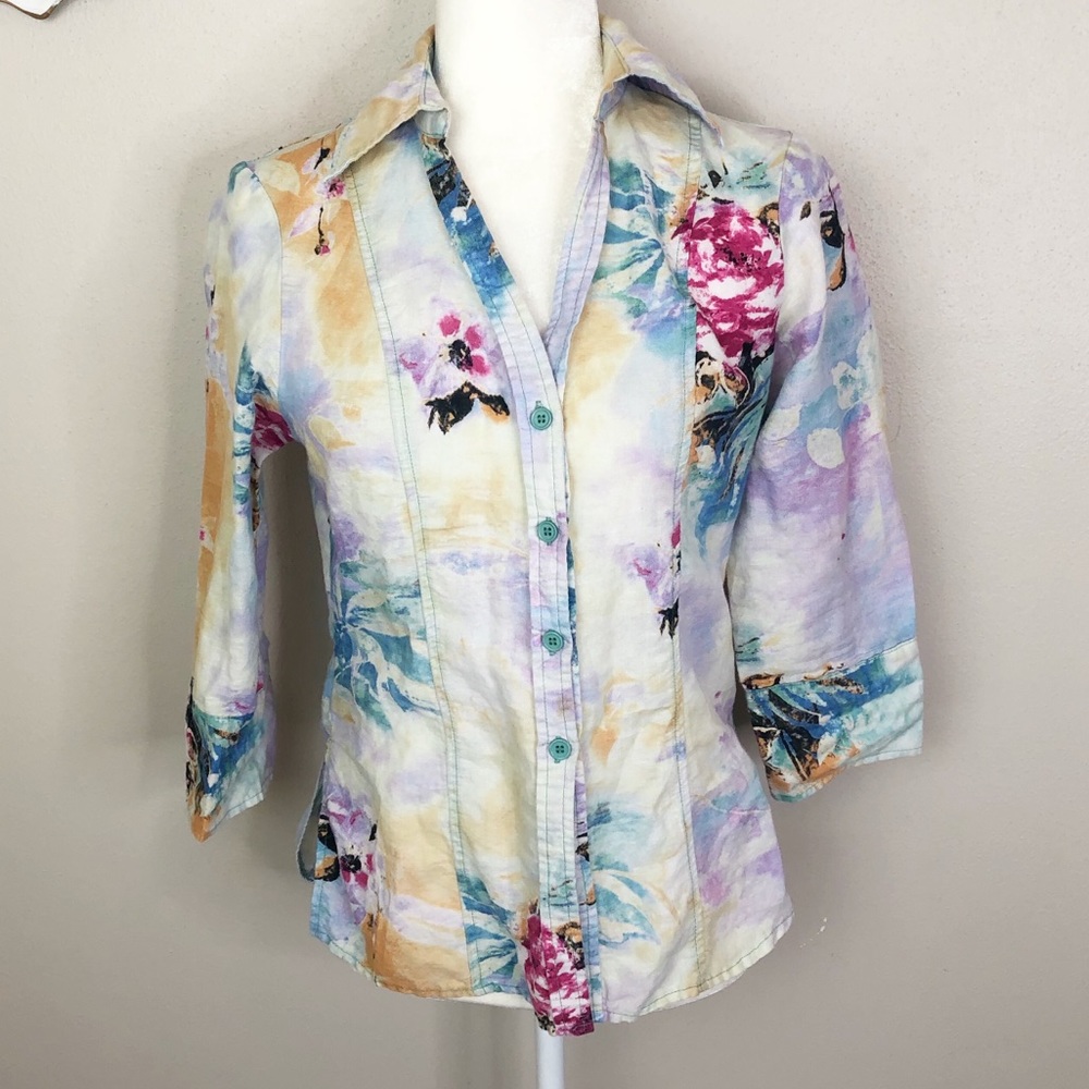 Harve Bernard button down cotton linen top